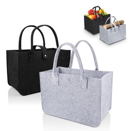 YOYEAH Filztasche Einkaufskorb Klein, 2 Stück 30x20x18cm Faltbare Filztaschen Shopper für Einkaufen, Picknick, Arbeit, Reisen, Robust & Langlebig - Grau & Schwarz