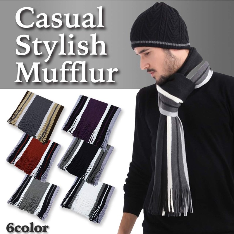 CHROME CRANE MF001 Scarf, Striped Pattern, Knit, Cold Protection, Casual,