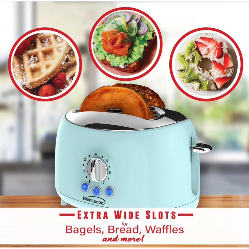 Brentwood Appliances Cool-Touch 2-Slice Retro Toaster with Extra-Wide Slots (Blue)