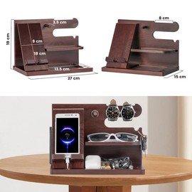 Gifts for Men Valentine's Day Wooden Phone Docking Station Bedside Organiser Men Gift Birthday Desk Organiser Docking Station Gifts for Dad Husband Gift Valentine's Day