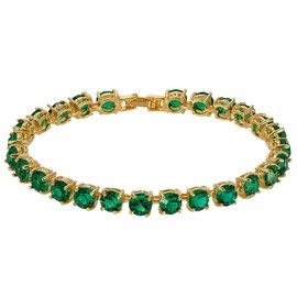 Riva Tennis Bracelet [18 cm/7 Inch] with Round Cut Gemstone Cubic Zirconia CZ [6 Colours Available] in 18K Yellow Gold Plated, Simple Modern Elegance, Yellow Gold, without stone