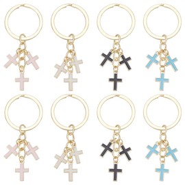 PLIGREAT 8 Pcs Cross Keychains for Women, Cute Car Purse Keyring Holder Black White Pink Blue Cross Backpack Pendant Charms Religious Christian Gifts