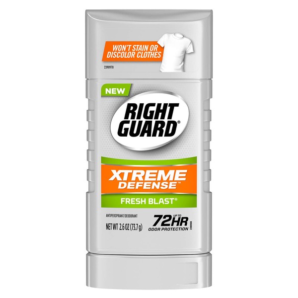 Right Guard Xtreme Defense Antiperspirant Deodorant Invisible Solid Stick, Fresh Blast, 2.6 Ounce (Pack of 6)