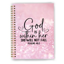 GDJIEGBC Bible Pink Christian Notebook,God is Within Her She Will Not Fall Bible Journal, Prayer Journal for Woman, 5.5x8.3 Inch.Church Notes Notebook, Scripture Spiral Notebooks