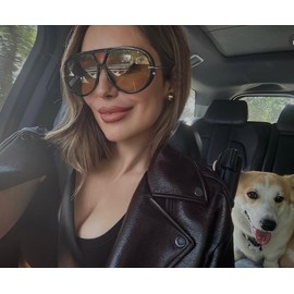 OSAGAMA Trendy Oversized Aviator Sunglasses for Women Men Luxury Vintage Shades Retro Metal Sunglasses Shield (Black/Orange)