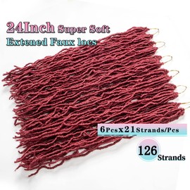 6 Packs 24 Inch Faux Locs Crochet Braids Hair Pre Looped Soft Dreadslocks Braiding Hair Goddess Faux Locs 21 Strands/Pack Soft Locs Crochet Hair