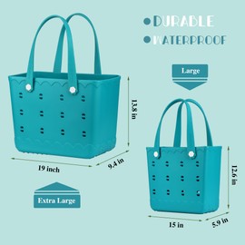 LiAYiD Rubber Beach Tote Bag Waterproof Tip-Proof Outdoor Tote Bag for the Beach Boat Pool Sports (Cyan, X-Large)