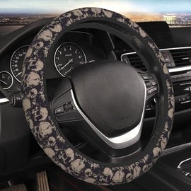 Funda protectora elástica para volante de coche con calaveras de Halloween, gruesa y espeluznante, color negro, antideslizante, elástica, suave, accesorios de coche para diversos coches, camiones, SUV