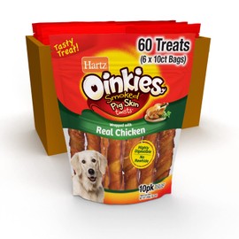 Hartz Oinkies Smoked Pig Skin Chicken Jerky Twists Dog Treats, 10 Count (Pack of 6) (Packaging May Vary)