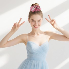 Vintage Plaid Cotton Scrunchies for Women - Extra Large 6.2 in (16cm) Hair Ties with Layered, 17 Colors Retro Hair Accessories for School & Daily Use (Classic Checkered) (Lotus, Baby)