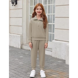 Arshiner Girls 2 Piece Outfit Long Sleeve Sportswear Set Half Zip Sweatshirt with Jogging Sweatpants