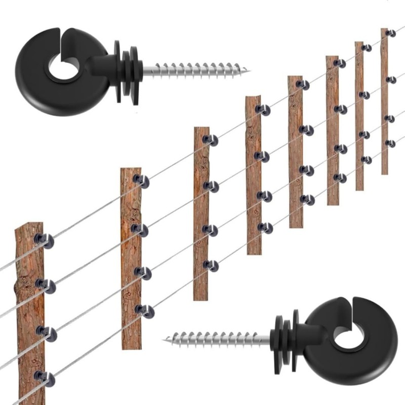 Electric Fence Ring Insulators, 50 Pack with Installation Bit, 3.7