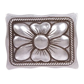 Hebilla de cinturón rectangular con diseño floral occidental, Plata de ley antigua, Talla única