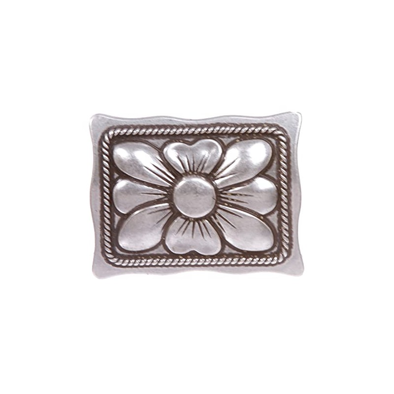 Hebilla de cinturón rectangular con diseño floral occidental, Plata de