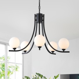 REGHT Glass Globe Chandelier,Modern Black Chandeliers for Dining Room Mid Century Sputnik Pendant Light Fixtures for Kitchen Island Living Room,Bedroom,Staircase,Entryway,Foyer