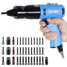 GRYVOZE Pneumatic Rivet Nut Gun Kit with 11PCS M6 M8 M10 Mandrels, Industrial Grade Air Rivnut Tool Set with Self-Locking Head Gun, Air Riveter Nut Gun for Threaded Nutsert Insert Installation