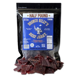 Bronco Billy's Beef Jerky Teriyaki Half Pound Resealable Bag, Made in USA with Premium USDA Beef, Hand Cut, Hand Strung, Hand Packed
