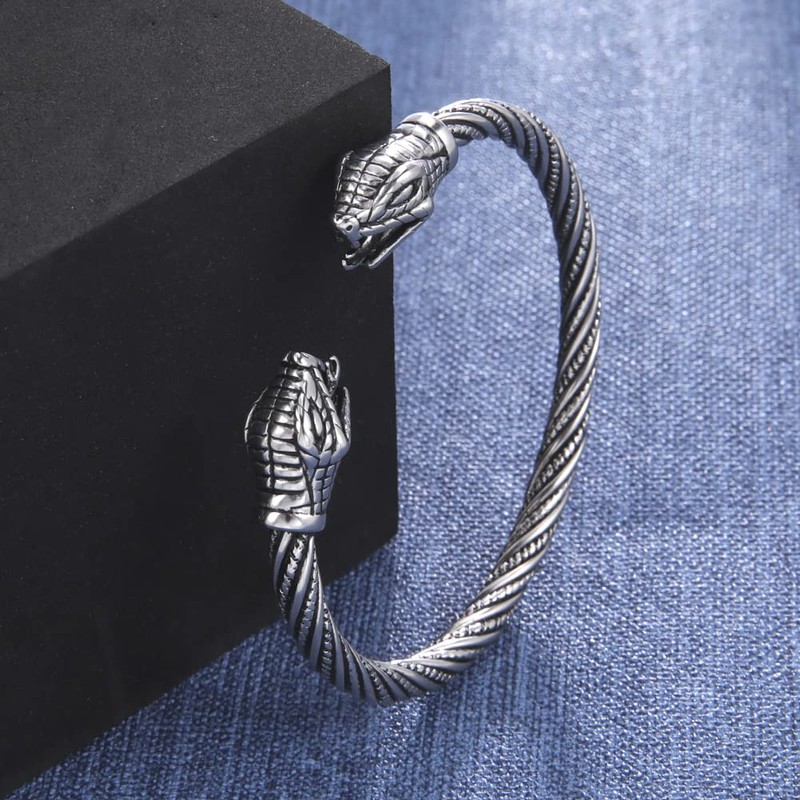 kkjoy Stainless Steel Viking Bracelet for Men Snake Head Screw