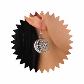 Inateannal Vintage Sun Moon Drop Earrings Silver Sunflower Dangle Earrings Crescent Moon Hook Earrings Tribal Sun Earrings Jewelry for Women and Girls