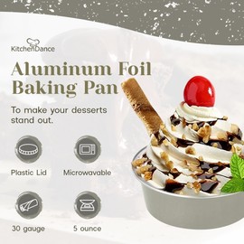 KitchenDance Disposable Colored Aluminum Foil Baking Pan with Lid - 5 Ounces Heavy Duty Baking Cups for Desserts, Creme Brulee, Flan, and Mini Cakes - Pack of 100, A41 (Silver, Stackable Lid)