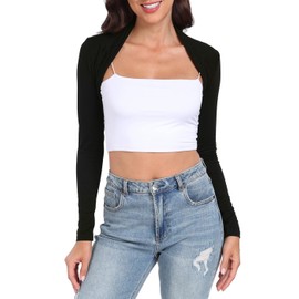 HDE Open Front Shrugs for Women Long Sleeve Bolero Cropped Cardigan Sweater S-4X (Black)