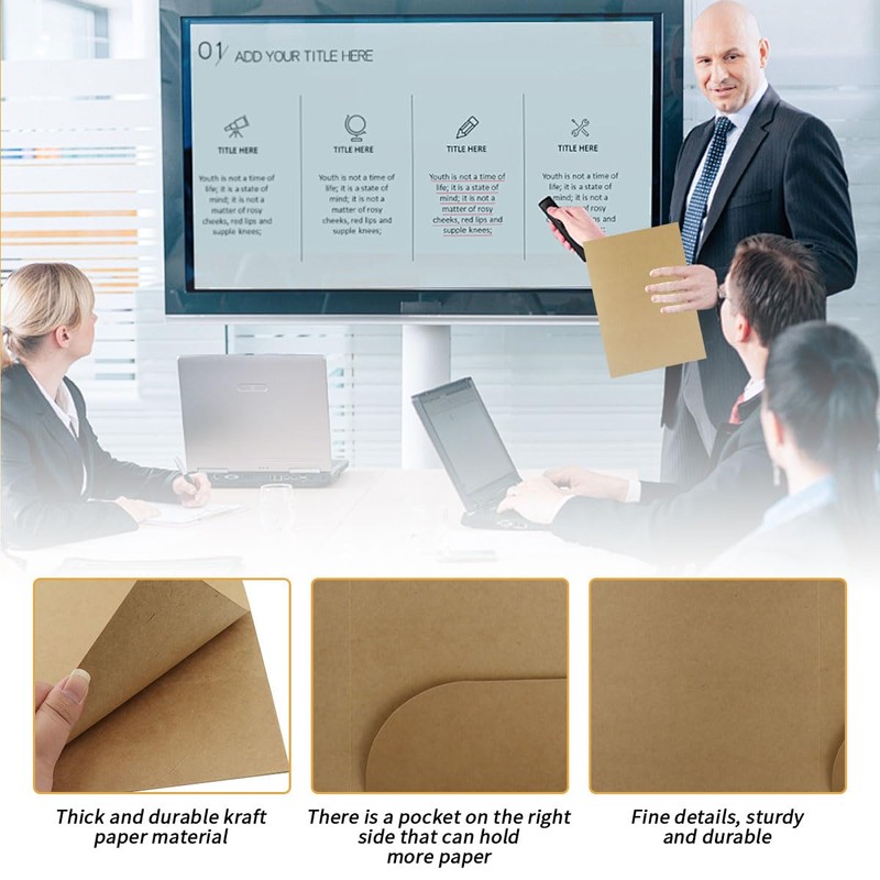 12 Pcs A4 Kraft Paper Document File Folder, Presentation Holder