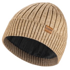 Ocatoma Beanie Hat for Men Women Unisex Toque Winter Cuffed Hat with Lining Soft Warm Ski Knitted Hats Gifts for Men Women Khaki