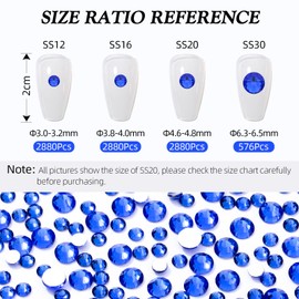 Meibite Sapphire Flatback Rhinestones, Glass Rhinestones for Nail Art and Craft, Glue Fix, Loose Crystal Gemstones(Blue, SS12, 2880pcs, 2.9-3.0mm)