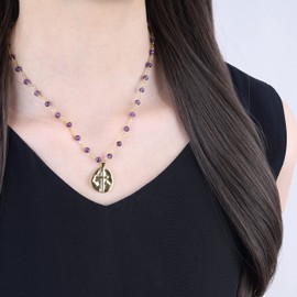COAI Womens Religious Jewelry Cross Pendant Amethyst Stone Beaded Necklace