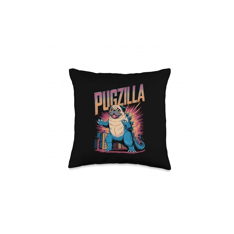 Pugzilla Giant Pug Monster Parody Throw Pillow