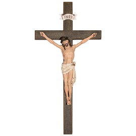PLONKLY Crucifix Wall Cross - Hand Painted Jesus Wall Cross Religious Home Decor, 10 Inches Wooden Crucifix Catholic Gifts for Wedding, Housewarming