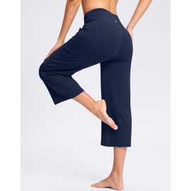 G Gradual Women's Capri Pants with Pockets High Waist Yoga Pants Wide Leg Workout Crop Summer Pants for Casual, Travel, Exercise(Navy, M)