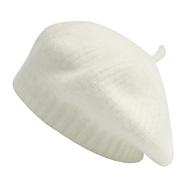ZLYC Women's Cable Knitted Beret Hats Braided Baggy Wool Beret Winter Warm Beanie, Plain White