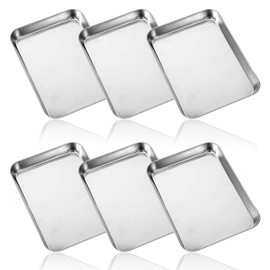 6 Pcs Baking Sheet Stainless Steel Cookie Small Metal Sheet Pans Professional Rectangle Oven Trays Kitchen Baking Cooking Oven and Toaster, Dishwasher Safe