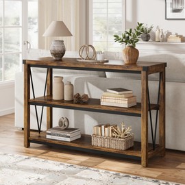 GAOMON Farmhouse Entryway Table,47 Inch Narrow Long Console Table with Storage, 3 Tier Wood Console Table for Living Room, Behind Couch Table, Hallway Table for Foyer, Entryway Furniture-Rustic Brown