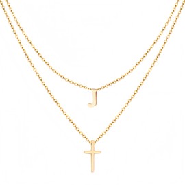 Milreason Layered Initial Necklace for Women, Fashion Cross Pendant Necklaces for Women, 18K Gold Plated Cute Letter Necklace A-Z, Hypoallergenic, Religious Christian Jewelry Birthday Gifts for Women
