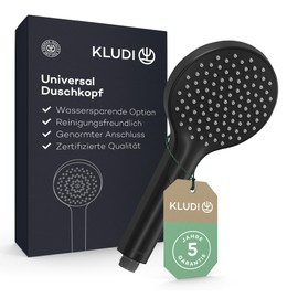 Kludi KLUDI-X3 Universal Duschkopf wassersparend als Option, Duschbrause mit 1 Strahlart, reinigungsfreundlicher Brausekopf ? 11,7 cm, Shower Head (Standard 15 l/m, optional 9 l/min), Schwarz Matt