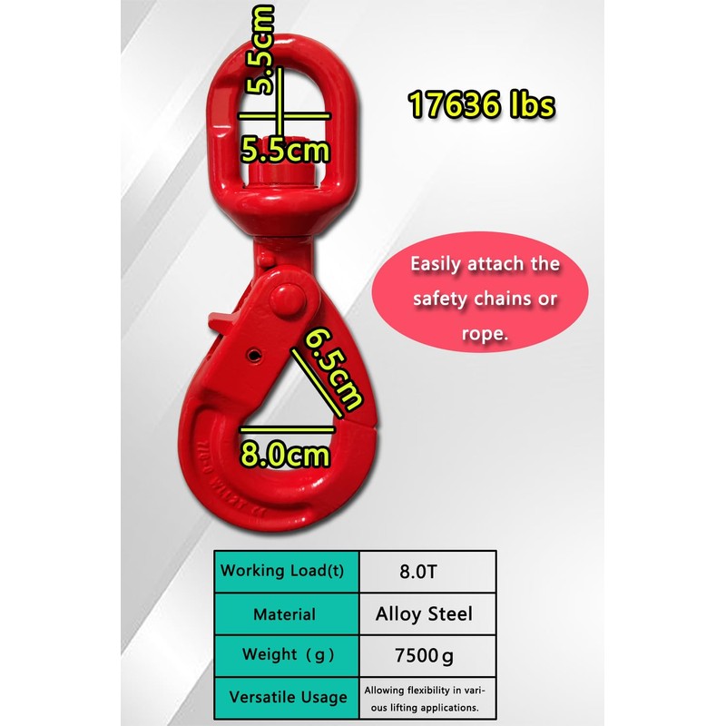 Swivel Self-Locking Hook 17636 lbs Heavy Duty Swivel Lifting Hook