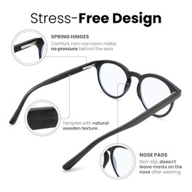 2SeeLife-Gafas de luz azul redondas negras para hombres y mujeres para lucir modernas con visión clara, gafas de lectura resistentes y duraderas para mujeres y hombres, cómodas para todas las formas d