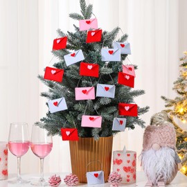 Tingjoo 30 Pcs Valentine's Day Envelope Ornaments Bulk Colorful Felt Heart Love Envelopes Ornaments Valentines Stitching Note Table Scatter for Valentine's Day Wedding Shower Party Decor