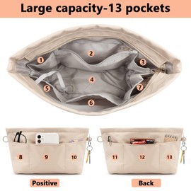 SUPRBIRD Handbag Organiser Nylon, Bag in Bag Organiser, Bag Organiser Bag in Bag Organiser with Keychain (Beige, M)