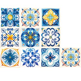 Floral Self-Adhesive DIY Stickers Peel and Stick Backsplash Waterproof Wall Art Decals Home Decor in Boho Talavera Moroccan Design