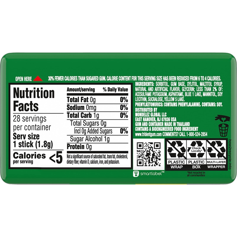 Trident Spearmint Sugar-Free Chewing Gum, 6 Pocket Packs of 28