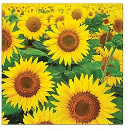 Servietten Blumen 20 Napkins Large Field of Sunflowers | Flowers | Leaves | Garden | Floral | Flower Motif | Summer | Autumn | Table Decoration 33 x 33 cm