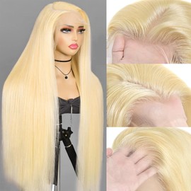 613 13x6 Lace Front Wig Human Hair 200 Density 34 Inch Blonde Wig Human Hair 613 HD Lace Frontal Wigs Human Hair 13x6 Straight Blonde Lace Front Wigs Human Hair Pre Plucked with Baby Hair for Women