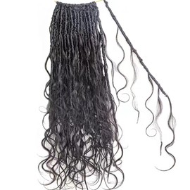 NFHAIR Pre-Looped Crochet Boho Faux Locs With Human Hair Body Wave Curls Crochet Boho Box Braids With Human Hair Curly Ends Synthetic Braids 26 Inch 2Pack/48 stands