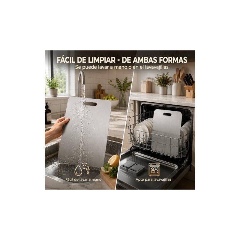 5 Tablas para Picar de Acero Inoxidable 304, Antideslizante Doble,
