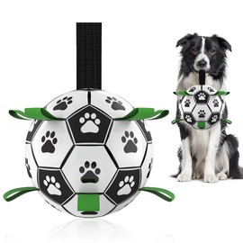 QDAN Dog Toys Soccer Ball with Straps, Interactive Dog Toys for Tug of War, Puppy Birthday Gifts, Water Toy, Durable Dogs Balls World Cup for Small Medium (6 Inch)