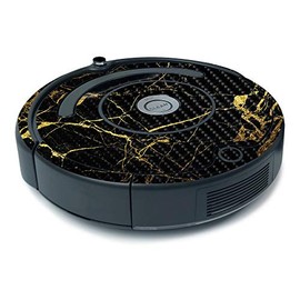 MightySkins Carbon Fiber Skin For iRobot Roomba 675 Minimal Coverage - Black Gold Marble | Protective, Durable Textured Carbon Fiber Finish | Easy To Apply, Remove, and Change Styles | Made in the USA