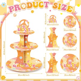 Ctosree 3 Tier Two Groovy Hippie Cupcake Stand Party Decorations Retro Hippie Boho Cupcake Holder Daisy Flower Groovy Rainbow Dessert Tower for Teens Adults Hippie Theme Birthday Party Supplies